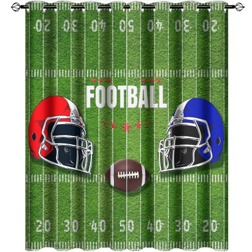 Brebasf American Football Sports Games Perforated Window Treatments,Abstract Rugby Ball Helmet Design Curtain Suitable for Bedroom,Living Room,Kitchen-2 Panels 45