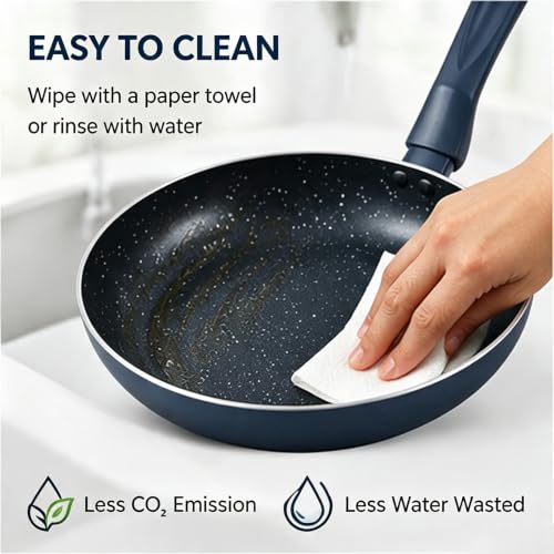 CYPHERTAN Nonstick Frying Pan, 10.23''/3QT Diameter, Granite Non-Stick Coating, Recycled Aluminium, Soft Touch Handle,Suitable for All Hobs Including Induction (Navy Blue) - image 4
