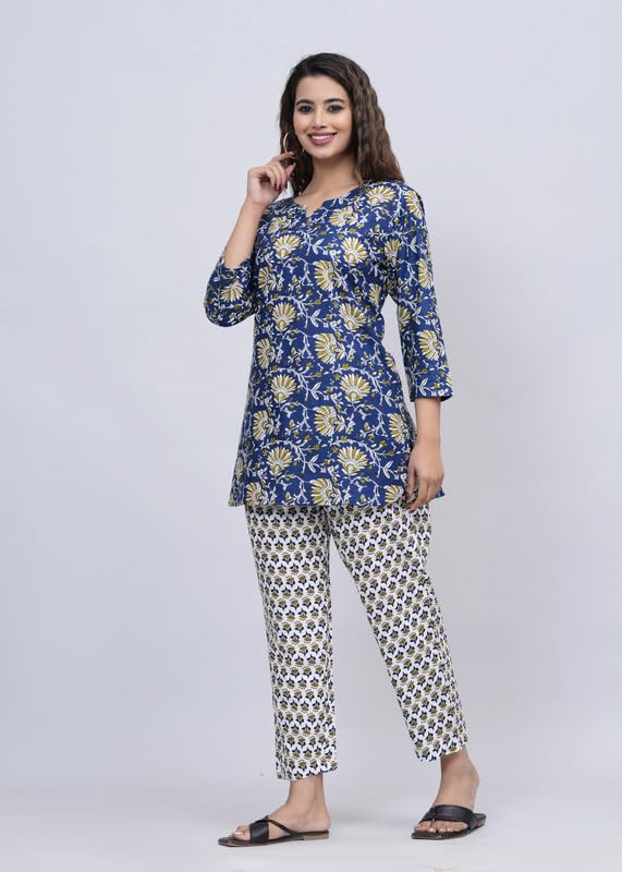 Image of 100% Cotton Printed Night Suit for Women's Shirt and Pyjama Sleep wear Set for Womens and Girls