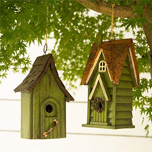 Glitzhome 11.93" H Hanging Distressed Wooden Garden Bird House, Green #TOP7