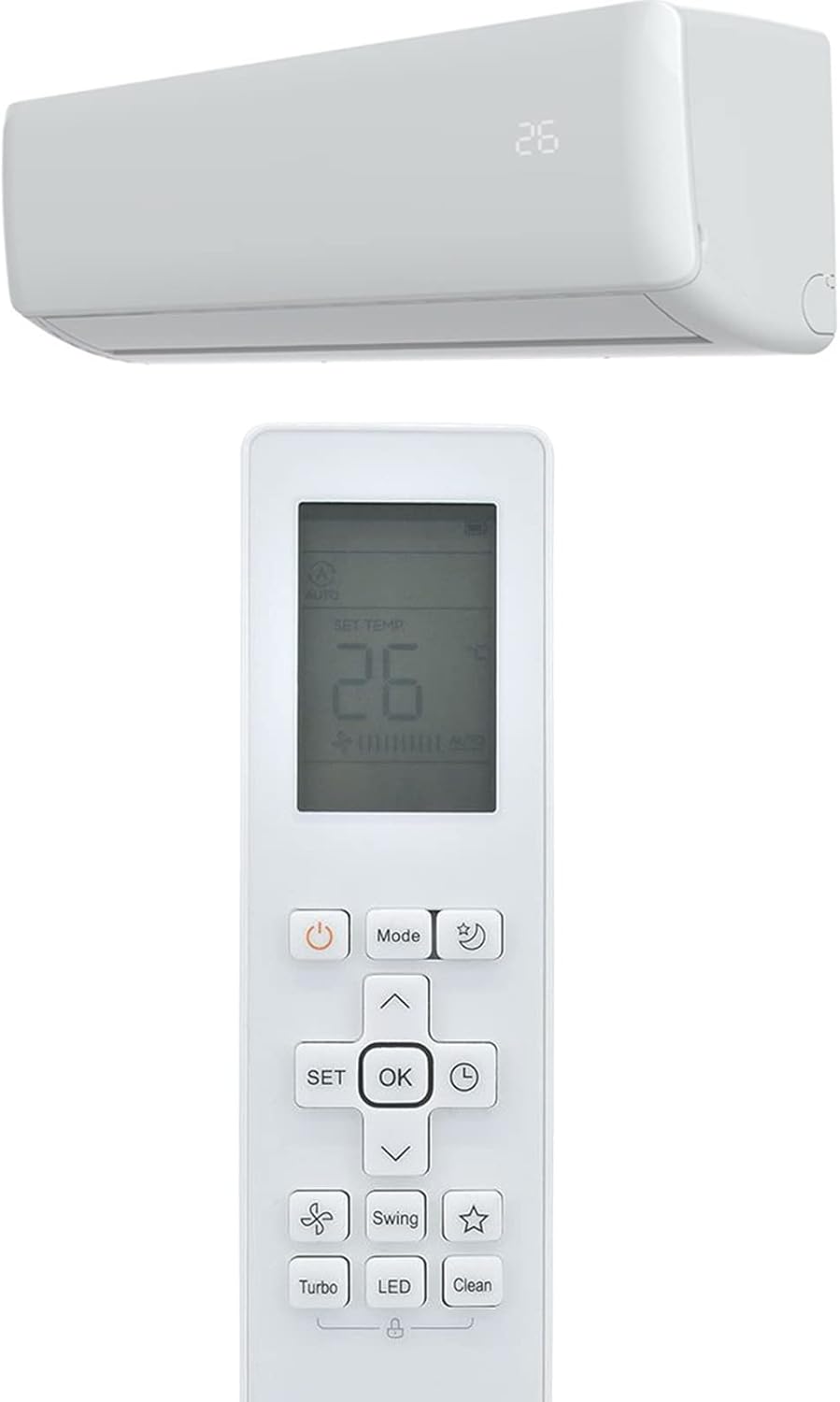 RG10B(G)/BGEF remote control next to an air conditioning indoor unit