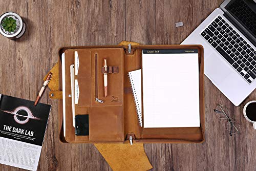 Gavarnie Genuine Leather Business Portfolio Padfolio Folder With Zipper For Men, Men's Leather Padfolio Folder For 13" Laptop, Business Portfolio With Letter Size Notepad, Graduation Gift，Brown #TOP5
