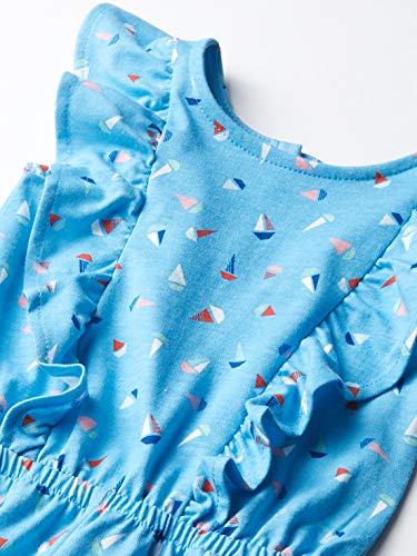 Nautica Girls' Printed Knit Jersey Romper With Elastic Waistband, Blue Grotto Ruffle, 5 #TOP2