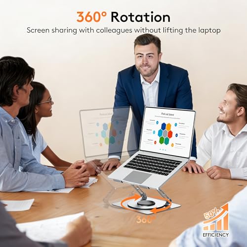 TECKNET Laptop Stand for Desk, 360 Rotating Base, Ergonomic Foldable Computer Stand for Laptop Riser Height Adjustable, Compatible with MacBook Pro, All Laptops 10-17" - Silver - Image 3