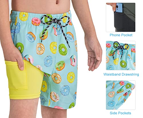 Cozople Boys Quick Dry Swim Trunks Colorful Donut Graphic Bathing Suit Swimwear Stretchy Compression Liner No Chafe Swimming Beach Board Shorts For Casual Swimwear With Pockets #TOP3