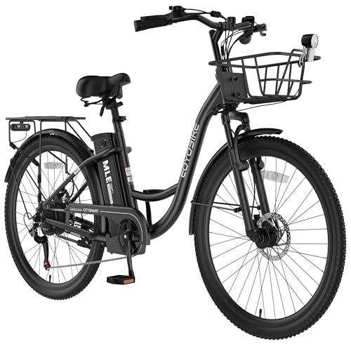 350W Electric Bike for Adults, 20MPH 7-Speed Commuter Ebike, 36V 10.4Ah Removable Battery, Aluminum Frame, Front Suspension, Dual Disc Brakes, Basket & Rear Rack, 330 lbs Load image 5