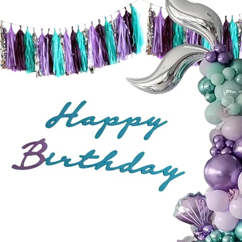 Image of Teal Purple Lavender Silver Tissue Tassel Garland for Girl, Banner for Summer Theme Party Decorations,Pack of 20