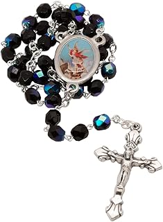 Saint Michael Chaplet Rosary with Prayer Card | Iridescent Black Beads | Great Catholic Gift for First Holy Communion and Confirmation | Christian Prayer and Meditation