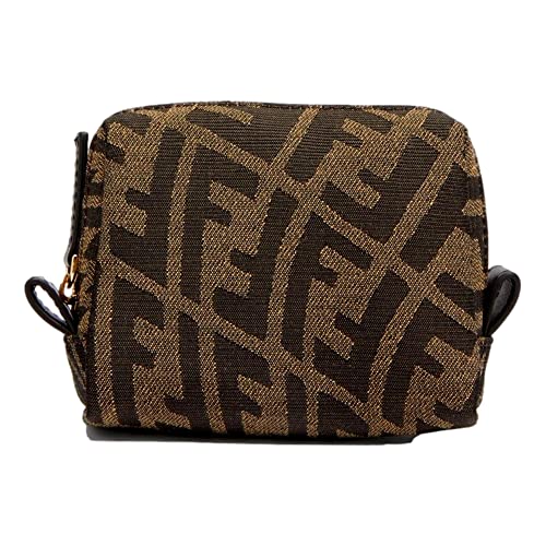 FENDI FF Vertigo Brown Coated Canvas Small Beauty Pouch 8N01793
