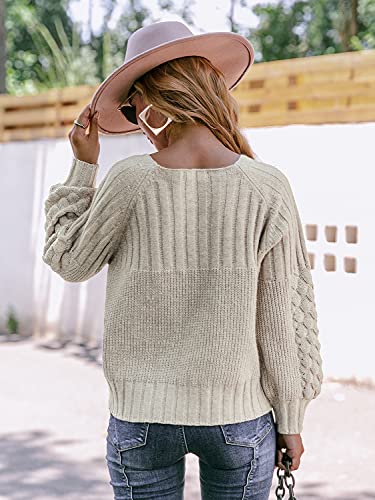 Image of Miessial Women's Button Down Long Sleeve Cardigan Sweaters Chunky Cable Knit Crop Sweater Top