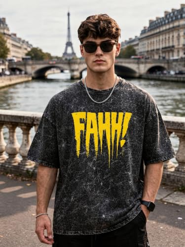 Image of Mens Premium Branded Oversized Acid Wash T Shirt for Men 220 GSM Acid Wash Down Shoulder Graphic Printed Round Neck Oversize Fit Casual