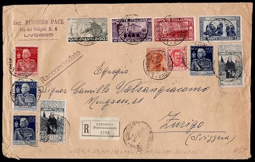 Raccomandata da Livorno a Zurigo 1926 avec affranchissement de 8,50 Lire pour collection