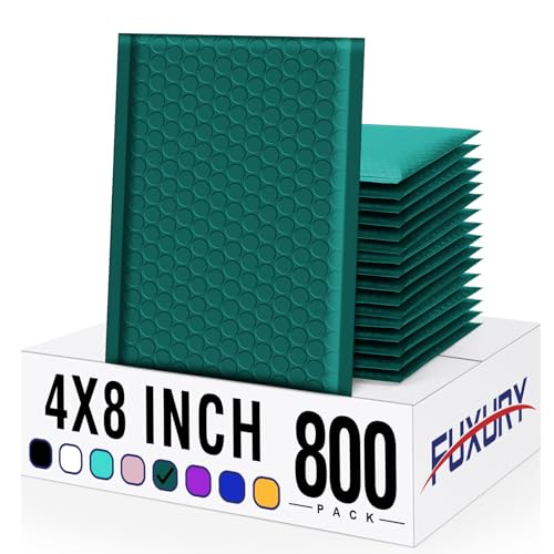 Image of Fuxury Bubble Mailers 4x8 inch 800 Pack Forest Green Bubble Mailer Bulk | Usable Size 4x7 inch Padded Envelopes Waterproof Shipping Envelopes Padded Mailers for Small Business Mailing #000