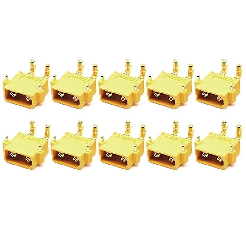 10PCS/5Pairs Amass XT30PW Male Female Connector PCB Board 2mm Banana Golden Head Right Angle Horizontal Connector for RC Model (10PCS XT30PW-M)