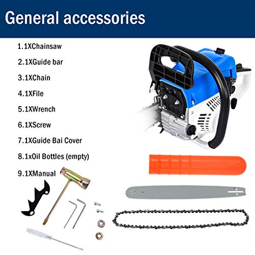 52cc Gas Chainsaw 20 Inch Power Chain Saws - 2-Stroke cordless Handed Petrol Chainsaws Gasoline Chain Saw Garden Tool for Cutting Wood Outdoor Home Farm Use (Blue)