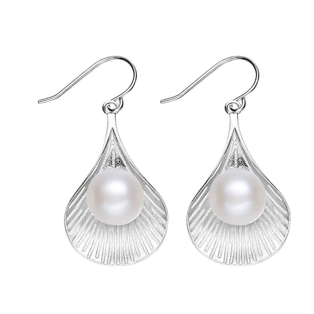 IUokLU ladies' earrings, Retro Simple S925 Sterling Silver Freshwater Pearl Earrings, white, Fashion accessories