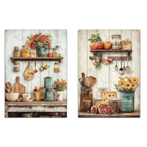 Nacnic Set de 2 Pósters de Cocina Rústica Impresión Ilustración en Estilo Campestre Arte de Pared para Decoración de Cocina, Despensa, Comedor, Restaurante A3 Sin Marco