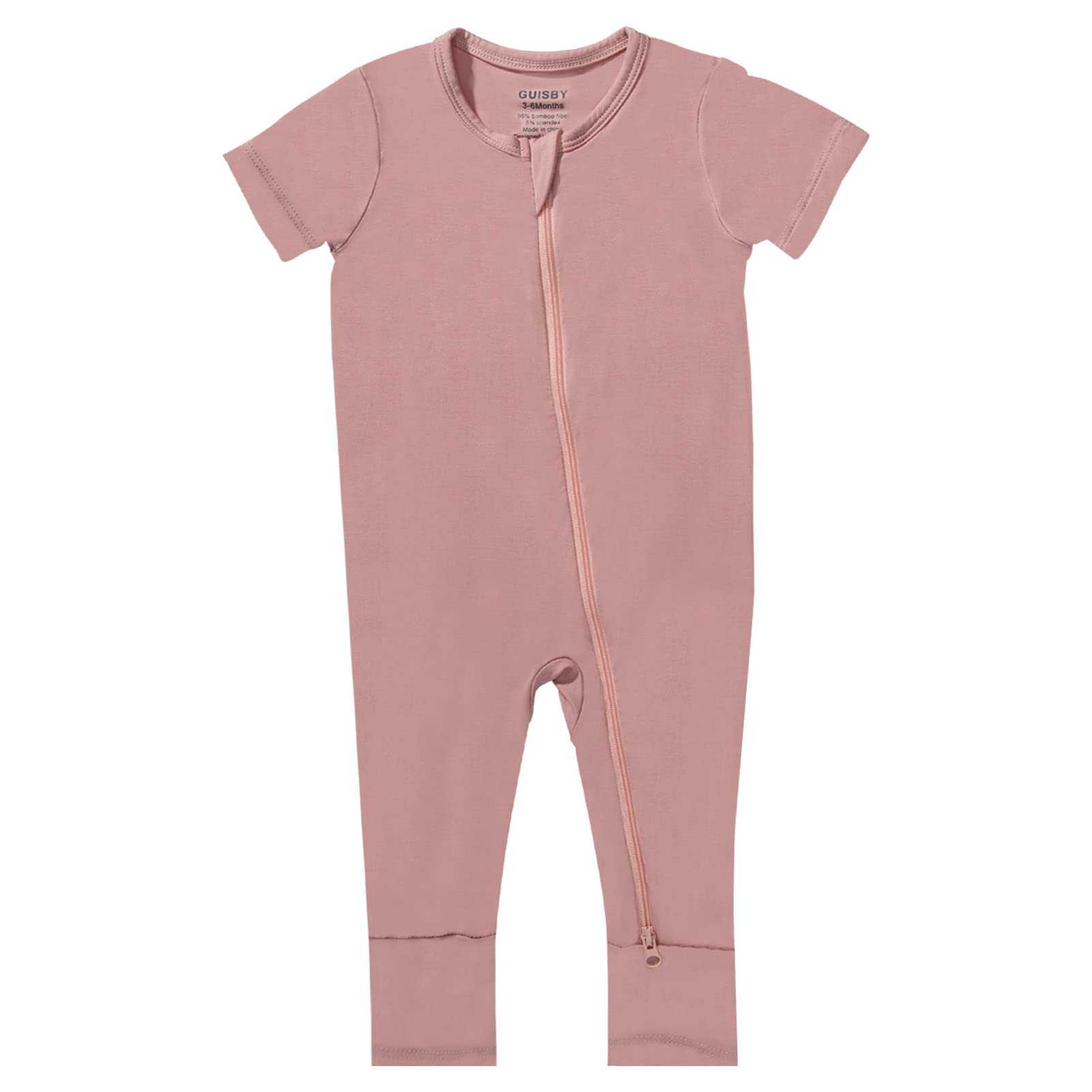 GUISBY Rayon Made from Bamboo Baby Pajamas, Summer Short Sleeve Footless Rompers, 2 Way Zipper Sleeper