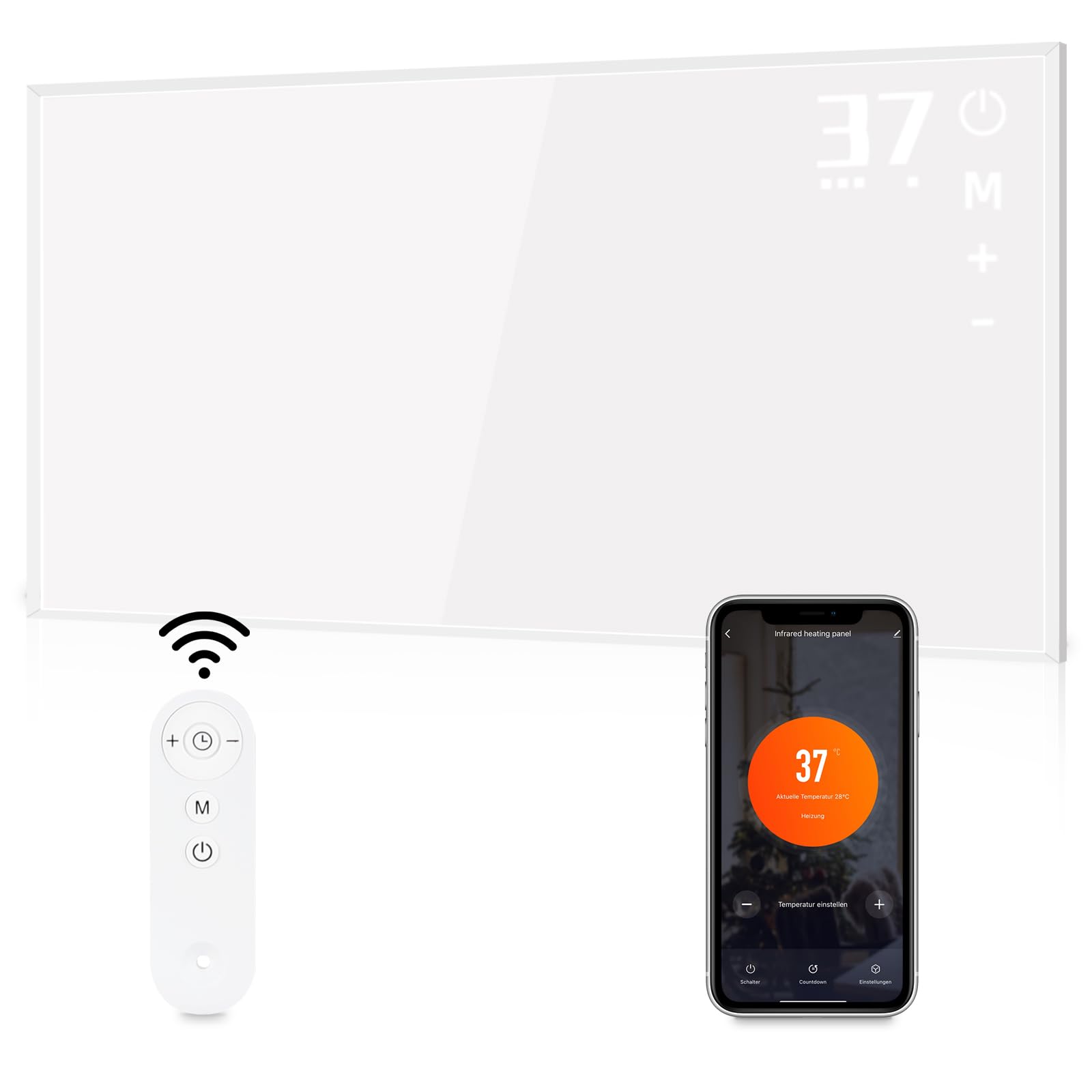 Calefacción infrarroja de pared 450W - Termostato infrarrojo dispositivo autónomo con control remoto Calefacción eléctrica de ahorro energético con APP WiFi Radiador eléctrico de pared