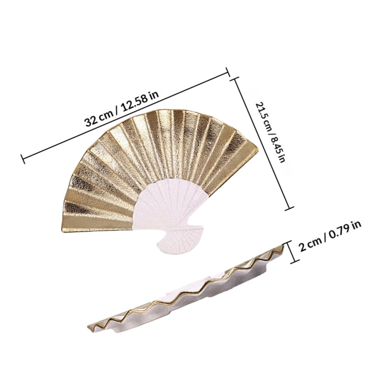SHINEOFI Plateau de Service à Sushis en Céramique 30 Cm Forme Éventail Plaqué Or, Assiette Plate en Porcelaine Multifonction, pour Restaurants et Hôtels, Assiette à Sashimis et Apéritifs,