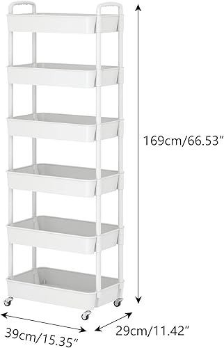 Miniatura 9 de Sywhitta Carrito utilitario de plástico de 3 niveles con asa, carrito de almacenamiento multifuncional para oficina, sala de estar, cocina,