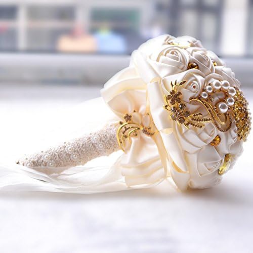 Miniatura 4 de Abbie Home Personalización Avanzada Romántica Novia Boda Sosteniendo Toss Bouquet Blanco Cremoso Rosa Broche con Perlas y Rhinestone Broches