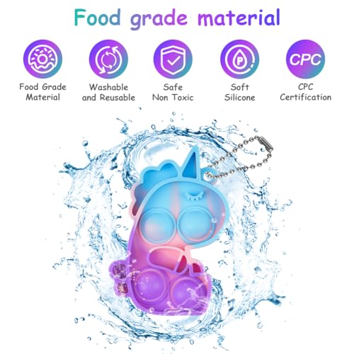 Ainiv 12 PCS Mini Fidget Pop Bubble Toys, Unicorn Squeeze Toys with Keyring, Cute Poppet Bubble Sensory Toys - Image 3
