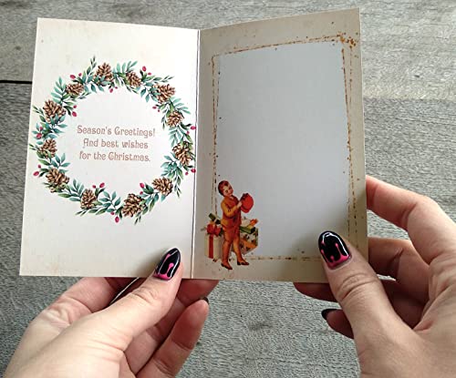 Image of PIXILUV CHRISTMAS ACITIVITIES (Pack of 12) Notecards Small Greeting Cards # Vintage Children Having Fun with Christmas Cheer ~ Vintage Christmas Postcards Reprint