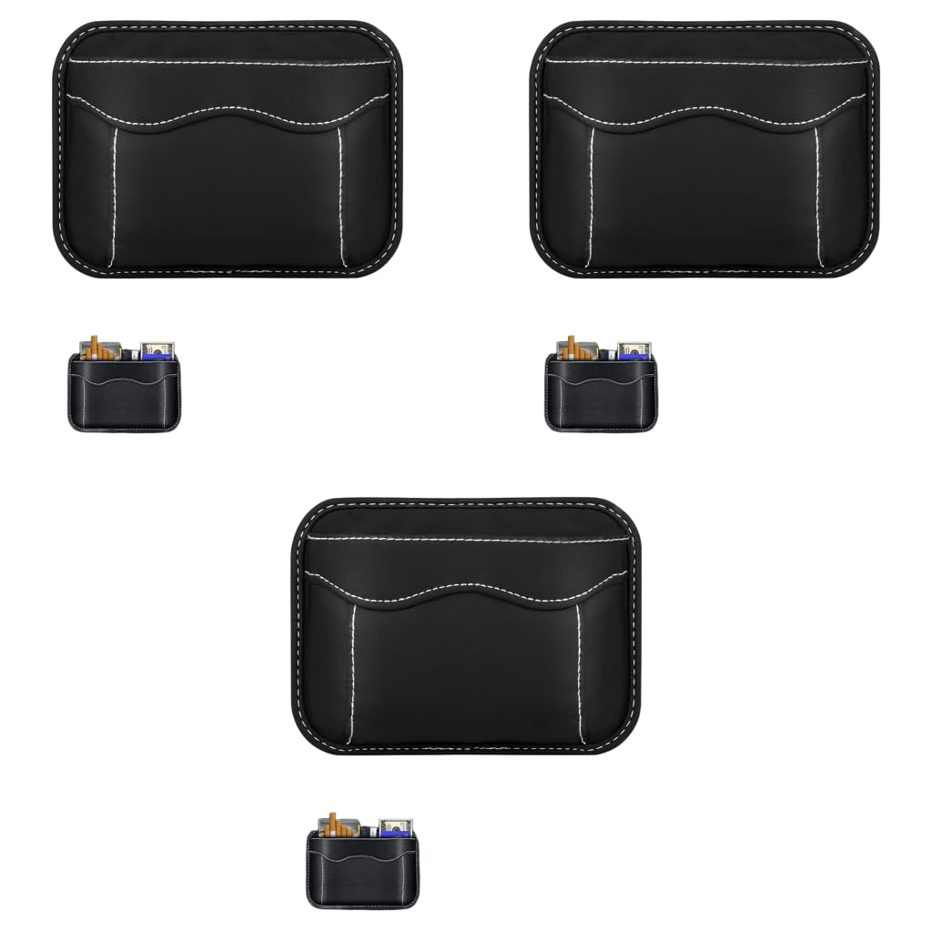 2 Pcs Car Storage Organizer Pouch Handy Storage Bag Durable Pu Leather Mini Gap Automobiles Storage Bag On Side Of Seat, Self Adhesive Organizer For Phone, Keys, Accessories, Charging Cables, Black-image-16