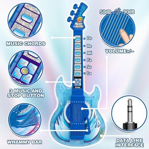 Kids Guitar and Microphone Set, Toy Guitar with Adjustable Volume and Strap, Microphone with Stand and Color Light, Toddler Musical Instrument for 3-5 5-9, Kids Karaoke Machine for Boy Girls(Blue) by MOEAWS - Image 2