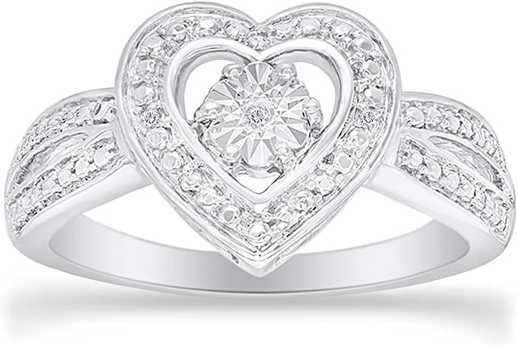 AFFY Diamond Heart Frame Promise Ring for Women, 1/20 Cttw Round Natural Diamond Accent in 14K Gold Plated 925 Sterling Silver, Anniversary Engagement Jewelry Gift for Her (0.05 Cttw, I2-I3 Clarity)