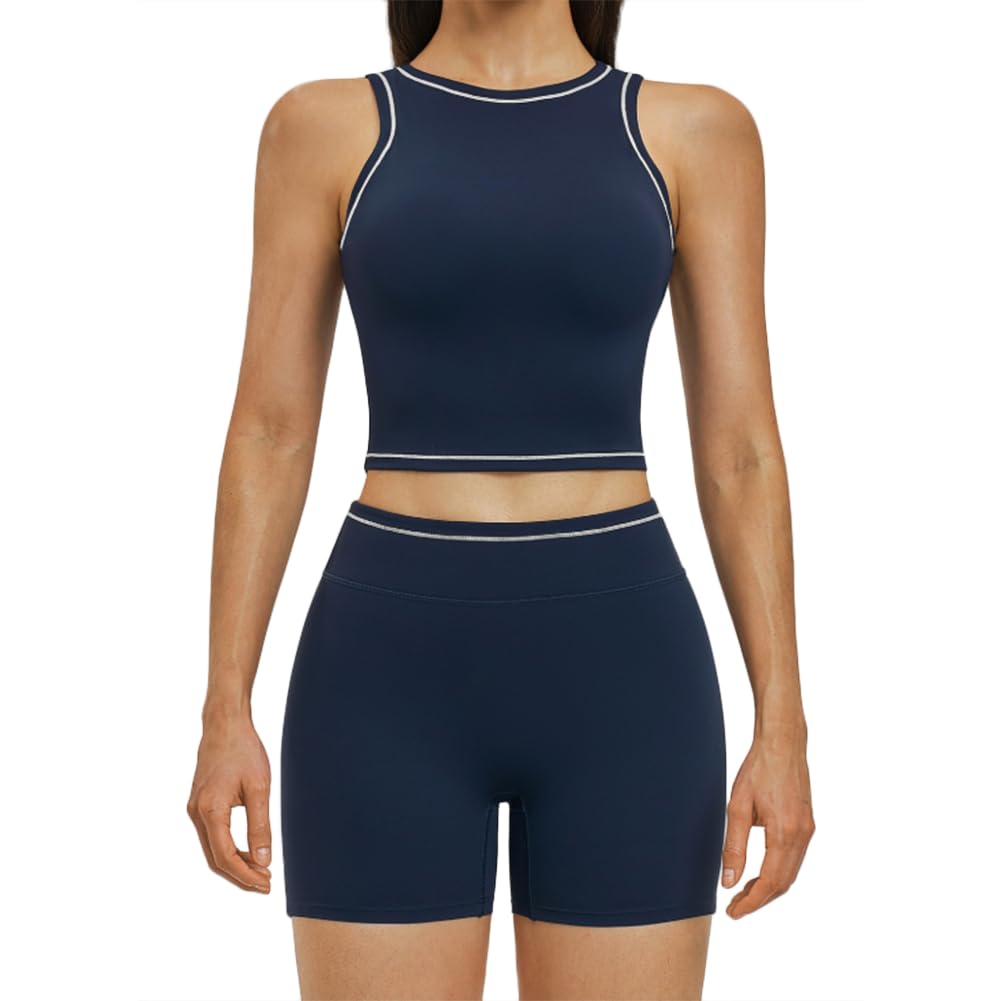 Jpxjgt Women's Blue Breathable Lightweight 2-Piece Sports Set Tight-Fitting Slimming Solid Yoga Outfit (Size:m,Color:blue)