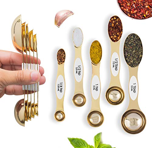 White Gold Measuring Spoons Set Stainless Steel Measuring Spoons -Magnetic Measuring Spoons Set- Metal Measuring Spoons- Cute Measuring Spoons Set for Cooking Baking -Gold Kitchen Accessories…