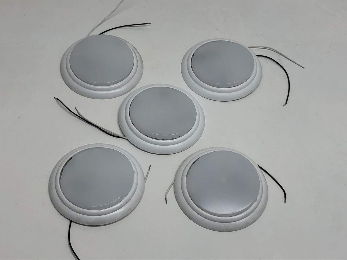 Command Electronics (5) White LED White Base 4.5 inch Round Camper RV Trailer Dome Lights/Switch