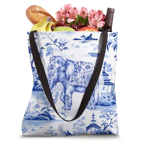 Bolso Tote con patrón chinoiserie azul y blanco miniatura 4