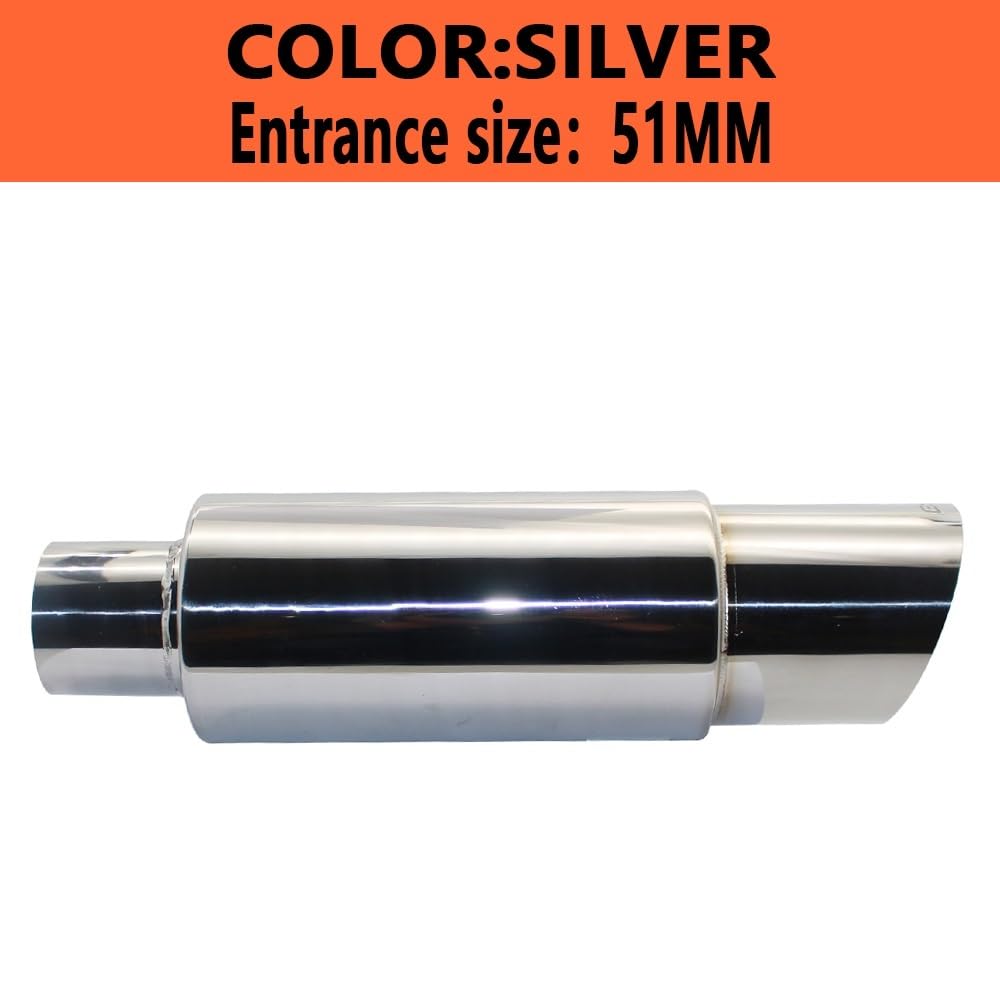 Vehicle Silencer Tłumik rury wydechowej samochodu Interfejs ze stali nierdzewnej Tłumik Samochodowy(002 Silver 51mm)