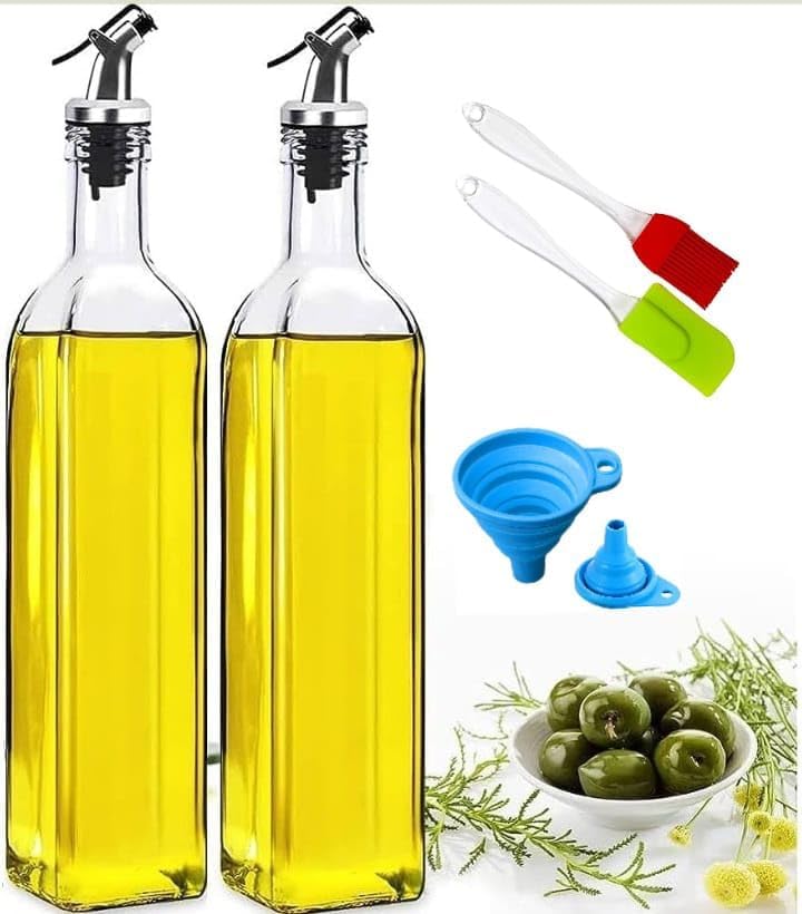 Threesky 500ml Glass Oil Dispenser Bottle with Silicone Funnel, Leak-Proof Stainless Steel Cork, Oil & Vinegar Bottle (2 Bottles + 1 silicon Funnel + 2 silicon Brushes) (B0C1YSGG95) Amazon Price History, Amazon Price Tracker