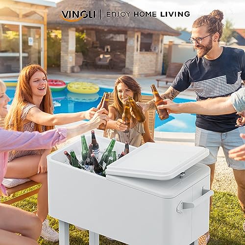 Image of VINGLI Rolling Ice Chest, Portable Patio Party Bar Drink Cooler Cart, with Shelf, Beverage Pool with Bottle Opener