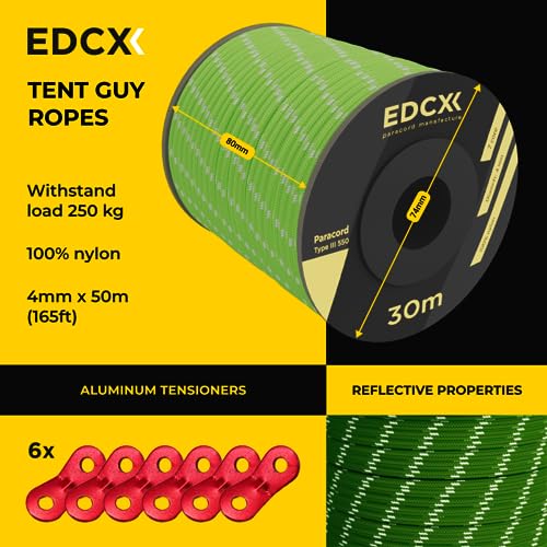 Reflective, Guy Ropes with Aluminum Alloy Tensioner, Nylon Tensioner Cord for Tent Tarp, Camping, 4mm (30m, 50m)+Spanners - Image 2