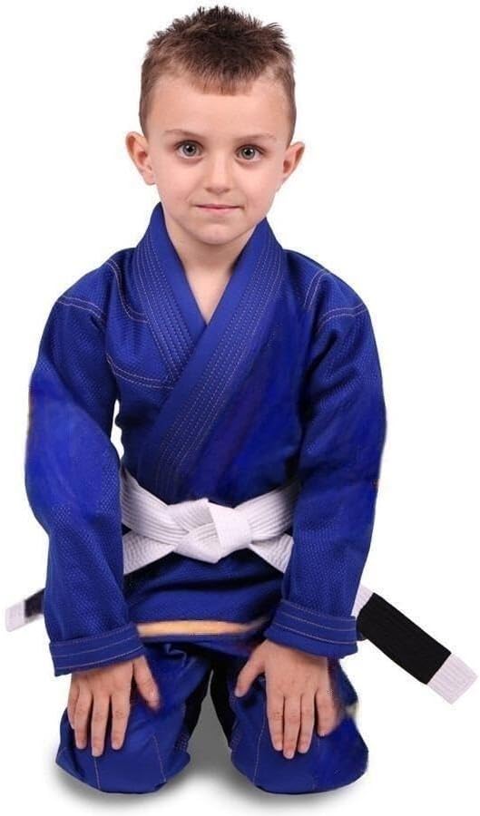 Kids Animal Jiu Jitsu Gi, 425GSM Jacket, Twill BJJ Pants, and White Belt, Royal Blue, M00