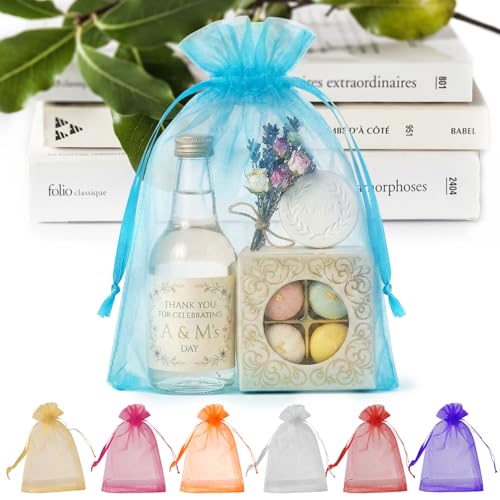 ANZNKU 50PCS Organza Bags 6x9 Blue Small Mesh Gift Bags Drawstring Bulk