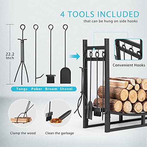 Vivohome 33 Inch Heavy Duty Firewood Wood Storage With Fireplace Tool Set Kindling Holder Log Rack With Kindling Holder Shovel Poker Tongs Brush Indoor Outdoor Black #TOP3