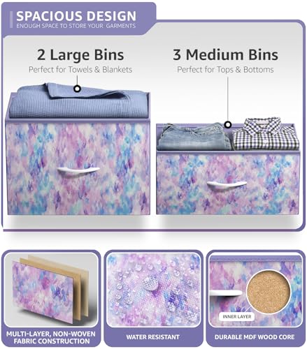 Sorbus Kids Dresser with 5 Drawers - Storage Chest Organizer Unit with Steel Frame, Wood Top & Handles, Tie-dye Fabric Bins for Clothes - Wide Furniture for Bedroom Hallway Kids Room Nursery & Closet - Thumbnail 5