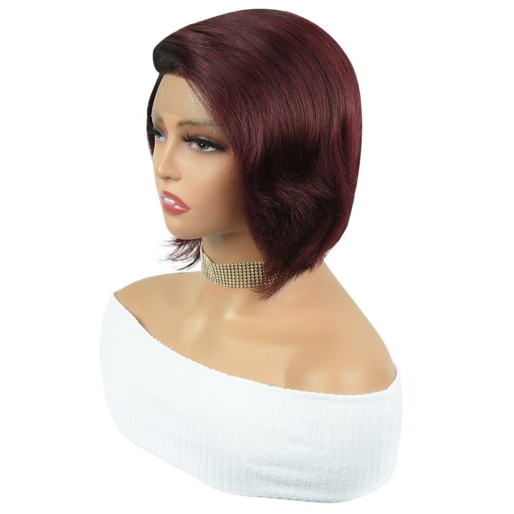 xiuling4568 8 inch Short Pixie Cut Wig 180 Density Human Hair Lace Front Straight Bob Wigs for Black Women Hairs Extensions(T1b/99j#)