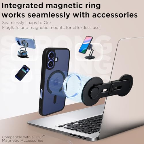 Image of RIGGEAR Shockproof Sleek Hybrid Armor Upgraded C-Shaped Magnetic Back Cover Case Compatible with MagSafe Accessories for iPhone 16 (Smoke Black Matte PC + Black TPU Bumper)