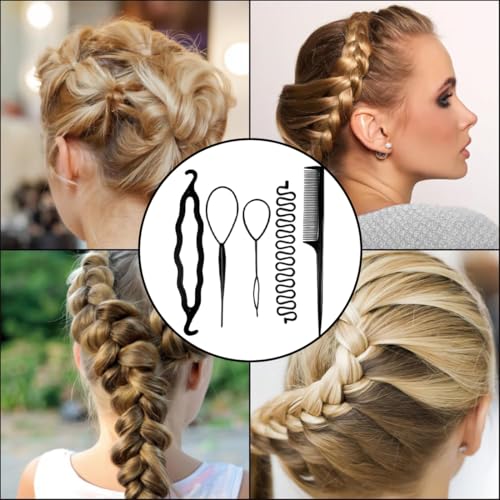 5 Stück Haarstyling-Set für Frauen und Mädchen, Haargeflecht Werkzeug - Haarflechtwerkzeuge für DIY Frisuren, Frisurenhilfe, Für Frauen, Mädchen
