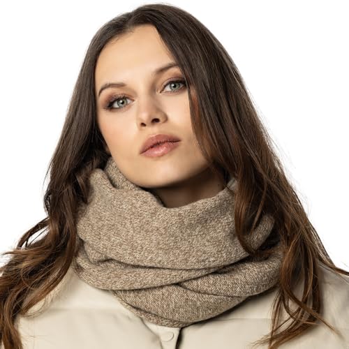 Vivisence Luxurious Wool Snood Scarf With Timeless Soft And Warm Melange Pattern Foldable Ultimate Warmth And Style Ideal For Cold Winter And Autumn Weather, Beige Melange,UNI