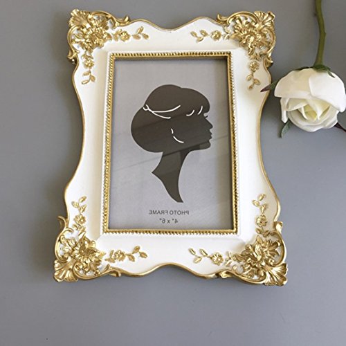 Sikoo Vintage Picture Frame 4X6 Antique Baroque Tabletop Wall Hanging Photo Frame With High Definition Glass Front For Home Decor, Retro Photo Gallery, Victorian Art (White) #TOP2