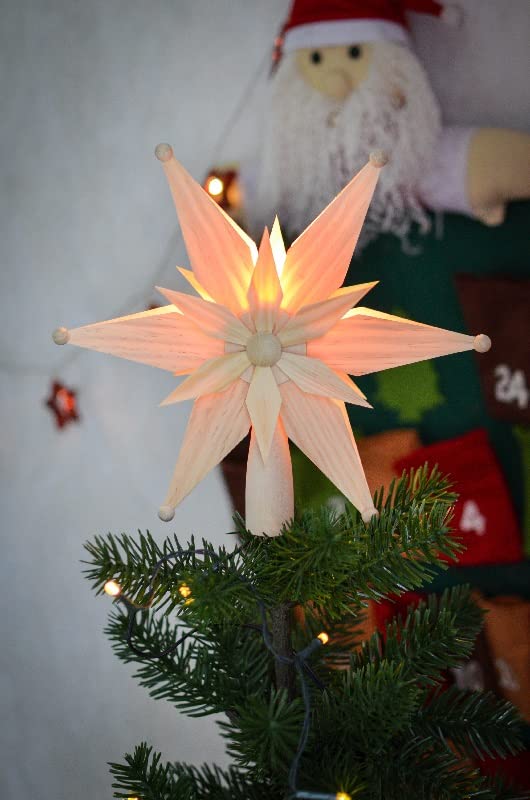 Rudolphs Schatzkiste Baumschmuck Christbaumspitze EL Beleuchtet doppelt aus Kiefernblätter BxHxT=25x25x7cm NEU Weihnachten Christbaum Baum Spitze Holzschmuck Holz Seiffen Erzgebirge Dekorati