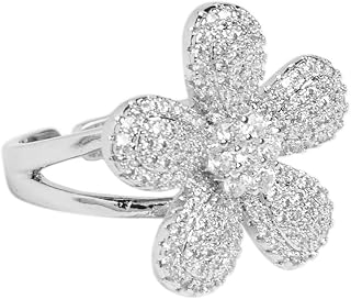 Exquisite Luxury Daisy Flower Ring For Women Cubic Zirconia Statement Wedding Promise Stacking Expandable Adjustable Open Rings Wrap Knuckle Thumb Finger Band Comfort Fit Trendy Chic Jewelry Gifts